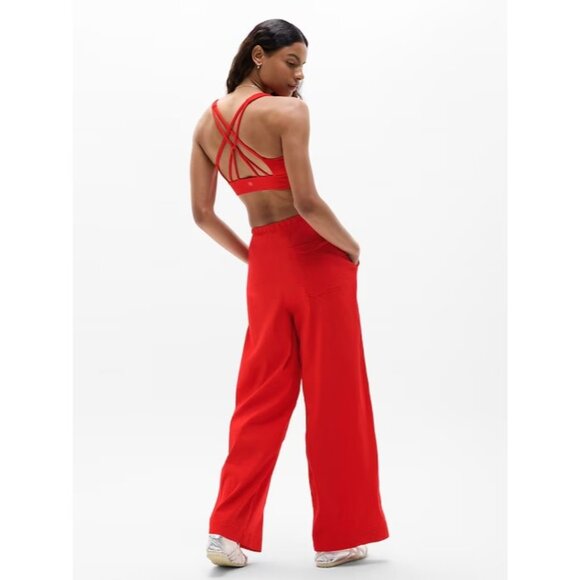 Athleta M Paradise Mid Rise Linen Wide Leg Pant Cardinal Red Medium - Picture 7 of 7